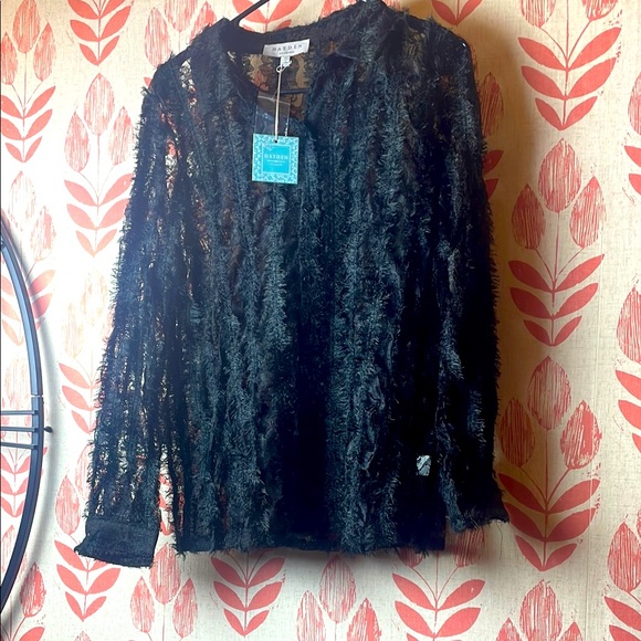 Hayden, LOS ANGELES black blouse with a feathery fun fabric. Size M - Picture 1 of 6